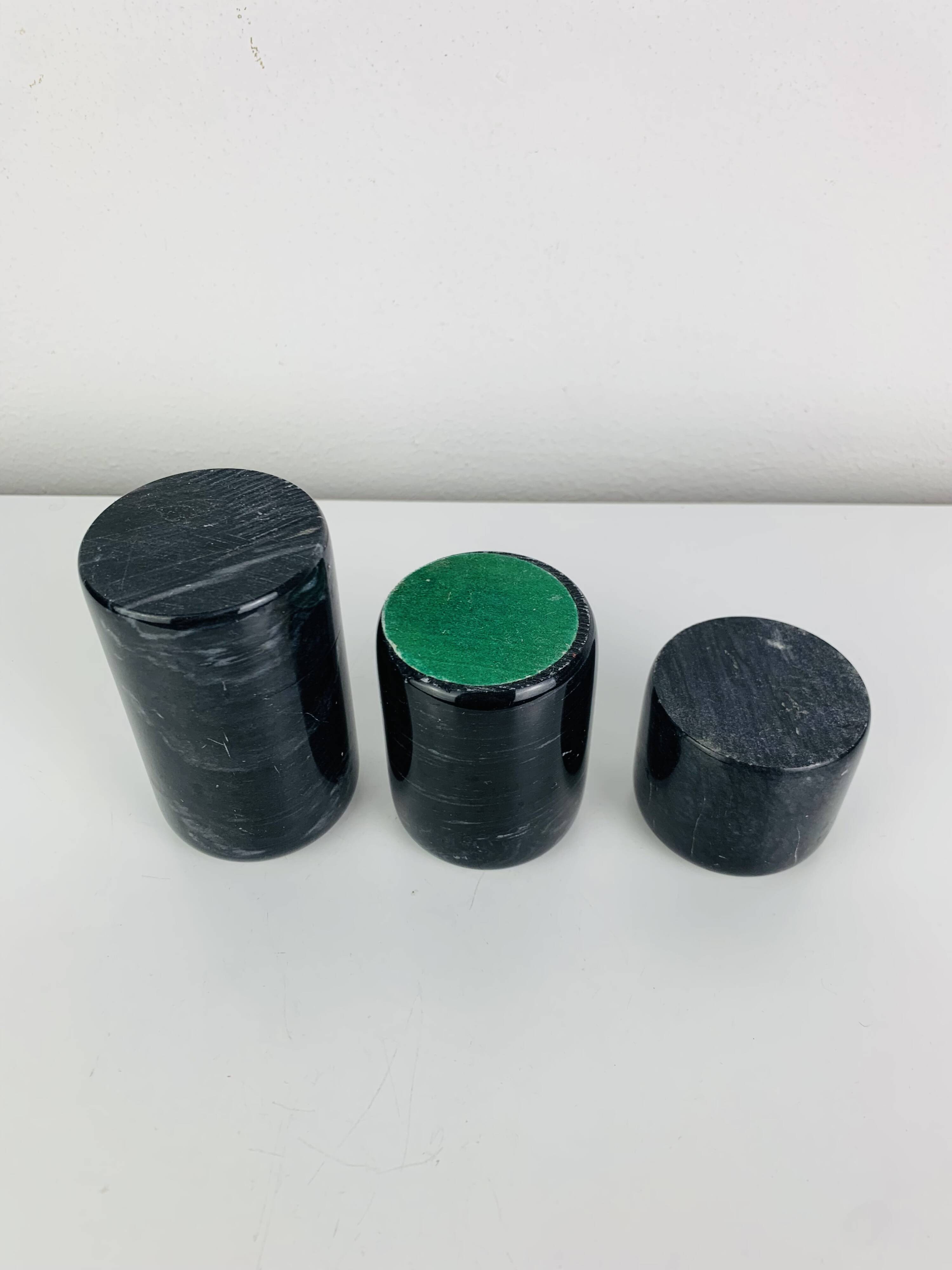 Vintage black marble candlestick trio