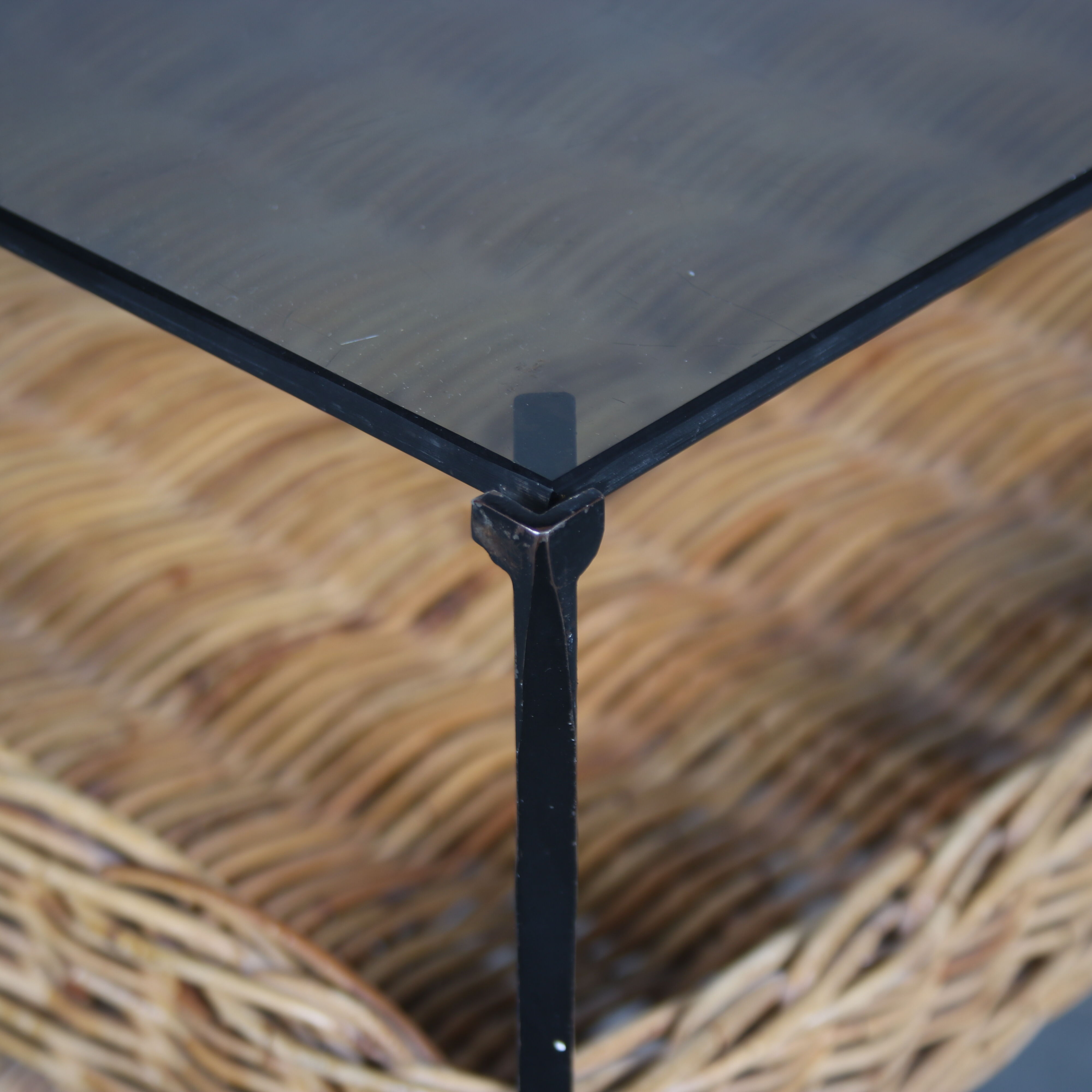 1960s Coffee table with wicker and smoked glass, Netherlands