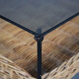 1960s Coffee table with wicker and smoked glass, Netherlands