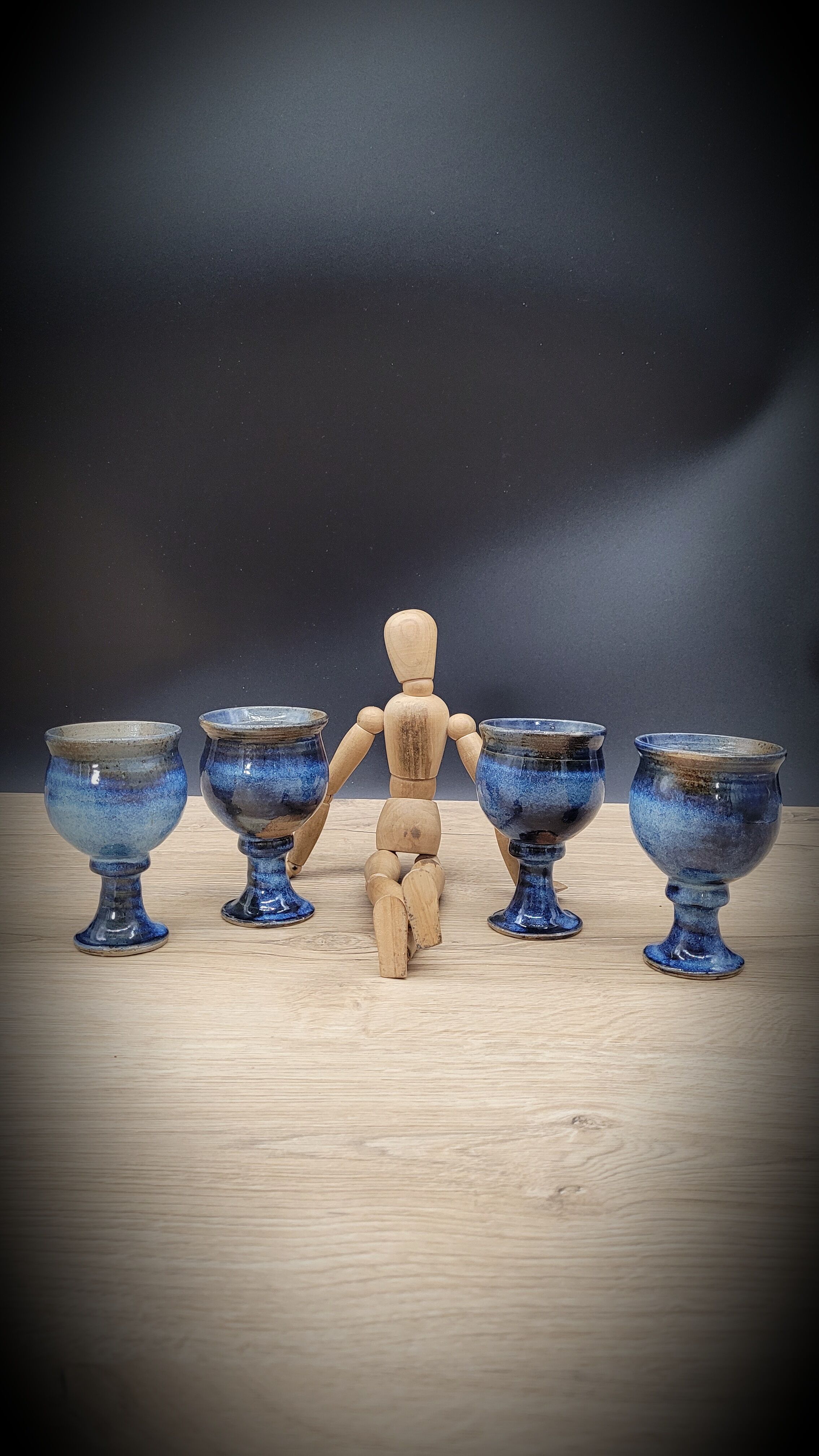 Set 4 blue sandstone cups