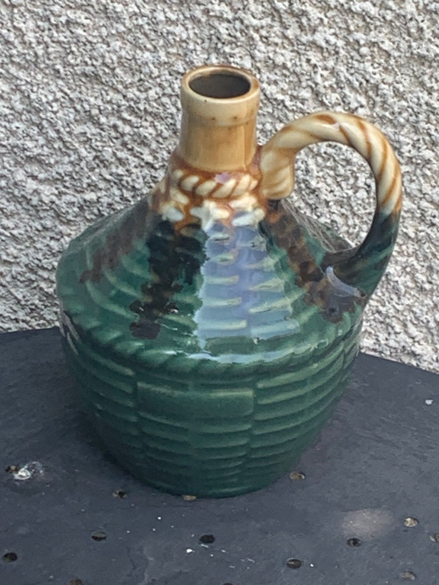 Liquor carafe, shape of Dame Jeanne Barbotine, vintage glazed ceramic
