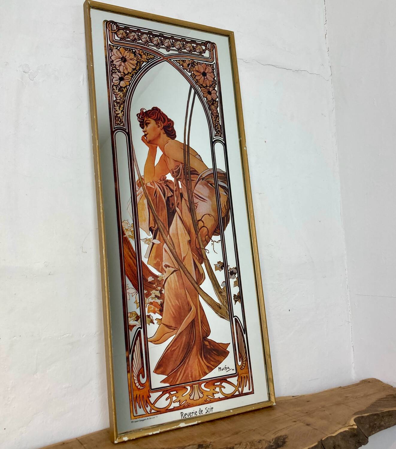 Vintage Alphonse Mucha Reverie De Soir Mirror, Art Nouveau