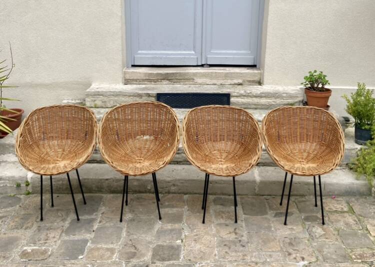 4 rattan chairs from 1950