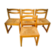 Set de 4 chaises vintage en orme & large assise paille 1970