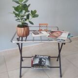 Side table, vintage suitcase carrier