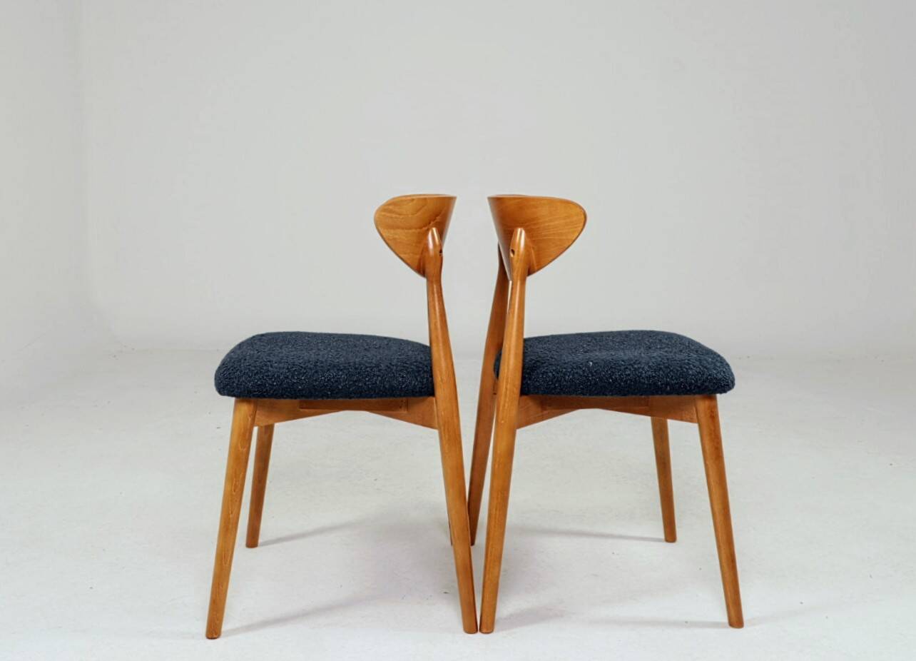 Vintage Scandinavian boucle navy blue chairs set of 4