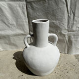 Handcrafted terracotta vase painted white with double handles h:40 d:30