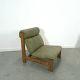 Green leather and oak wood armchair