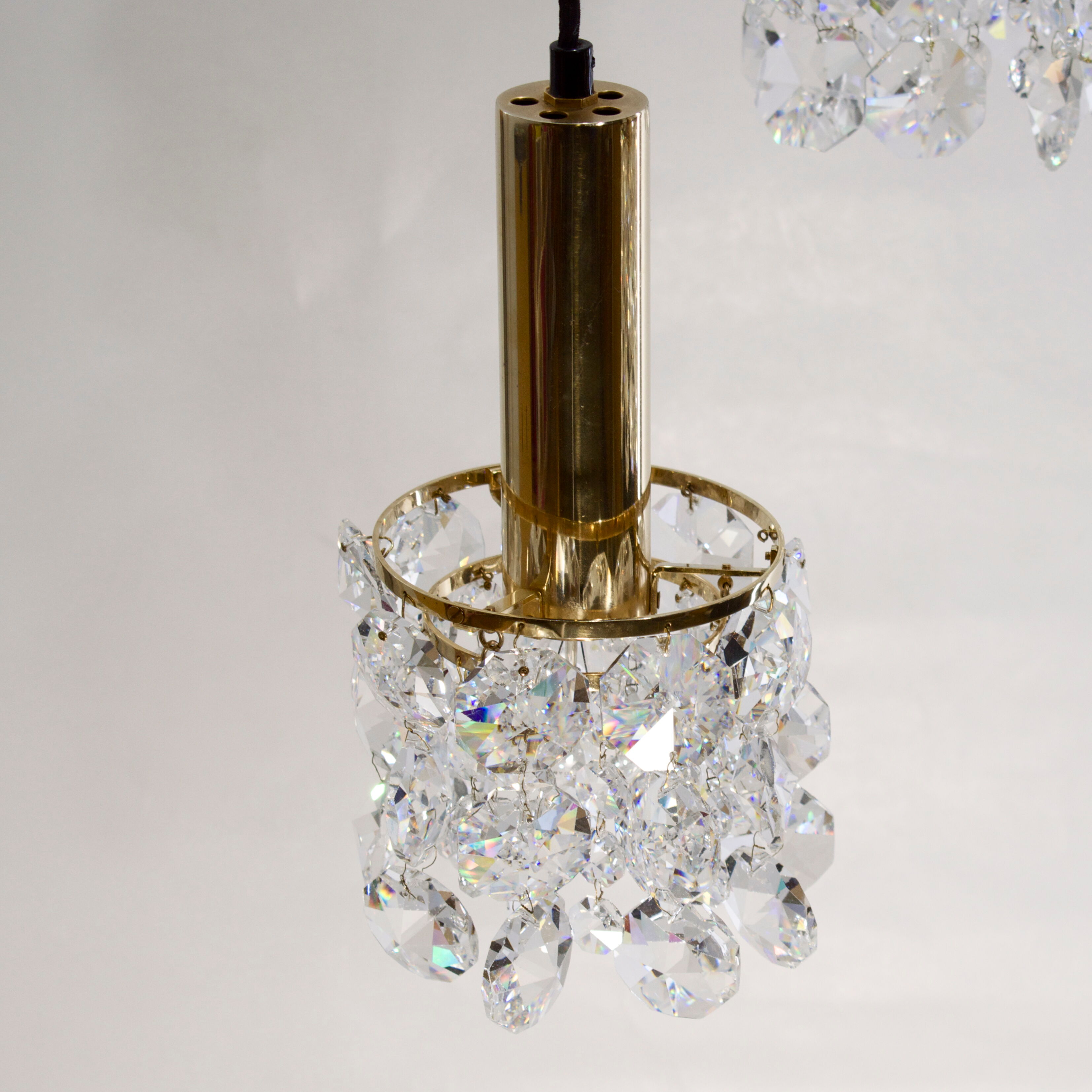 Palwa Golden brass and crystal chandelier, 1960 design