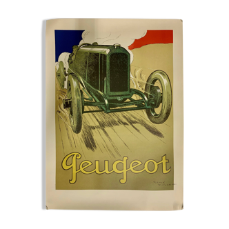 Large Advertising Lithographic Print Peugeot 1912