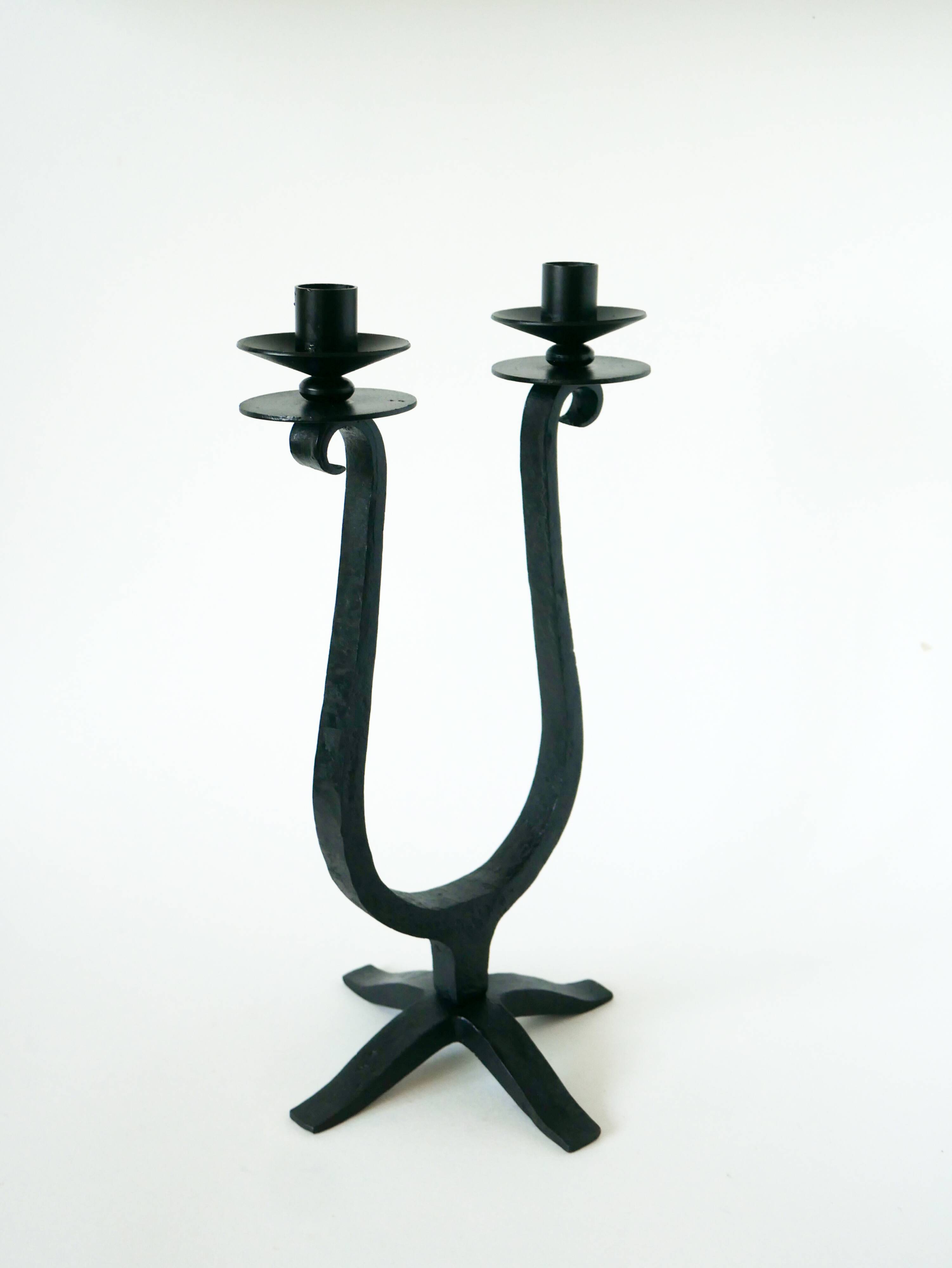 Large double wrought iron candle holder, Brutalist, 1970 - 39 X 21 cm