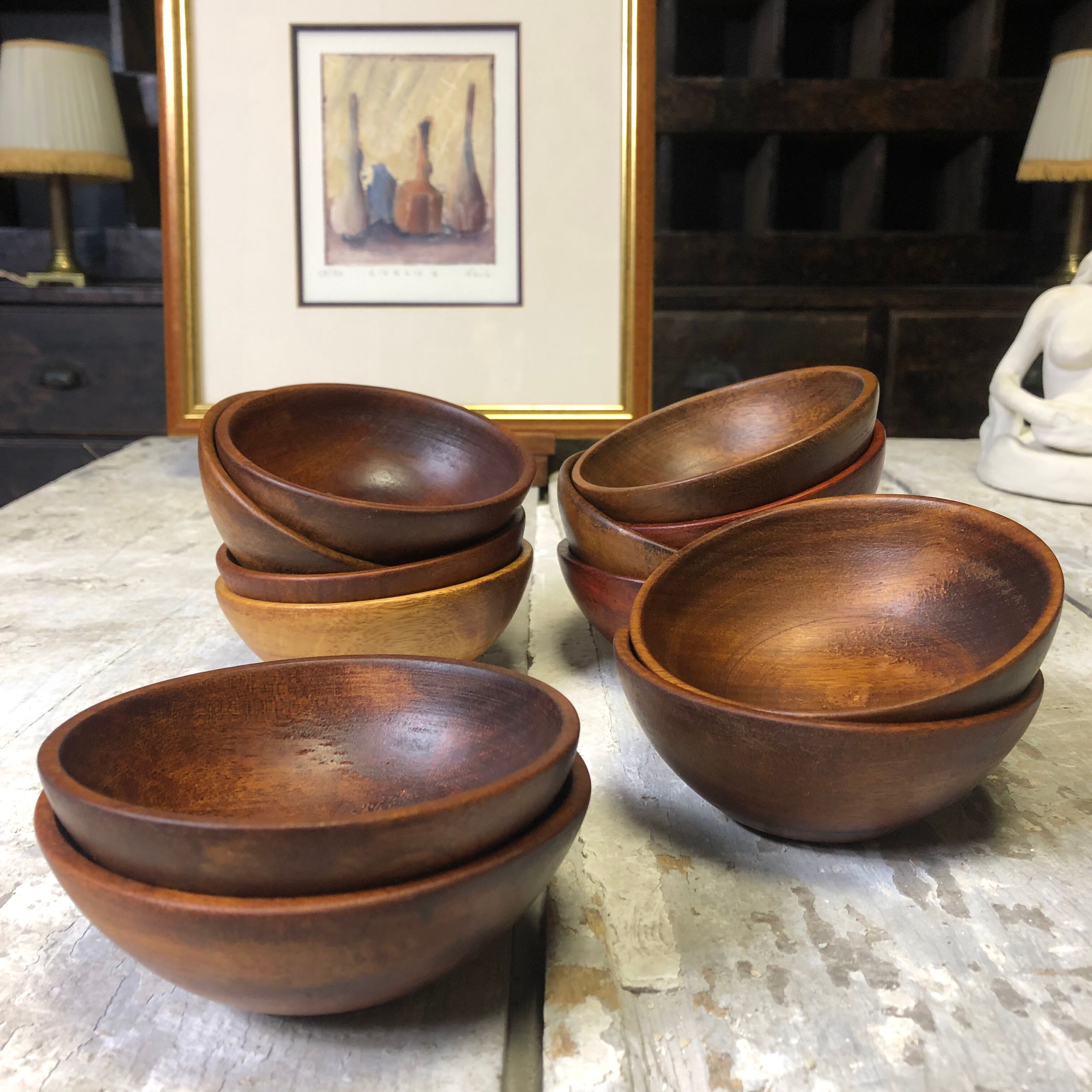 Set of 12 wooden bowls