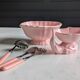 Vintage powder pink earthenware duo. Salins les Bains. 1950s.