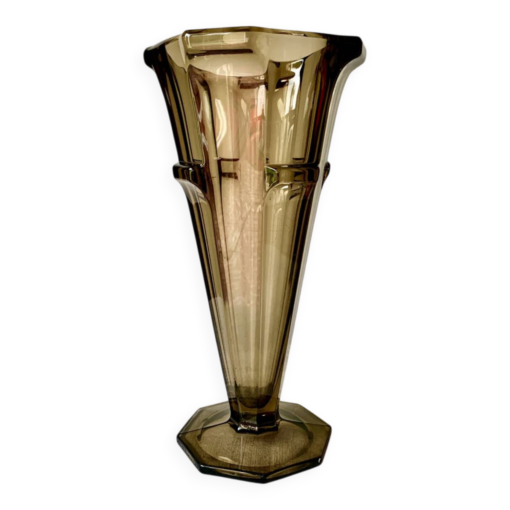 Vase cornet 1930 Art Deco verre fumé