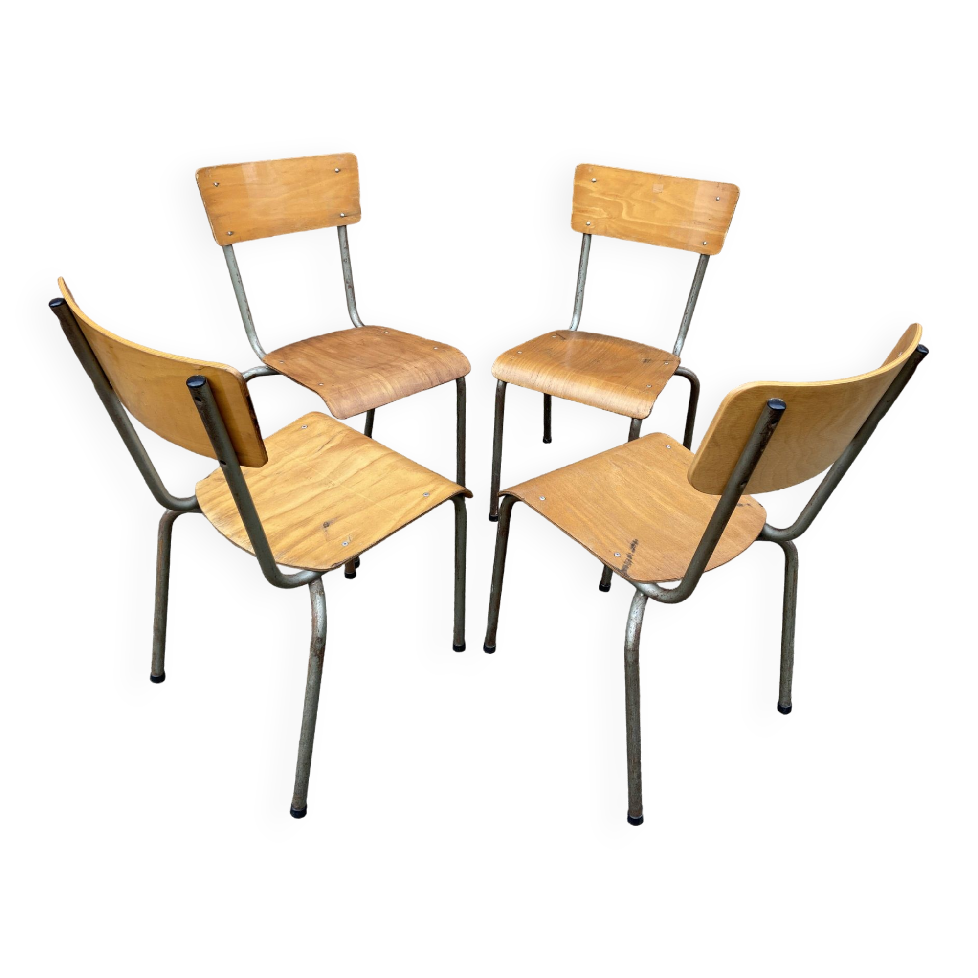 4 vintage school chairs