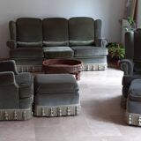 Living room set consisting of 1 three-seater sofa, 2 armchairs, and 2 footrests.