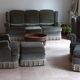 Living room set consisting of 1 three-seater sofa, 2 armchairs, and 2 footrests.