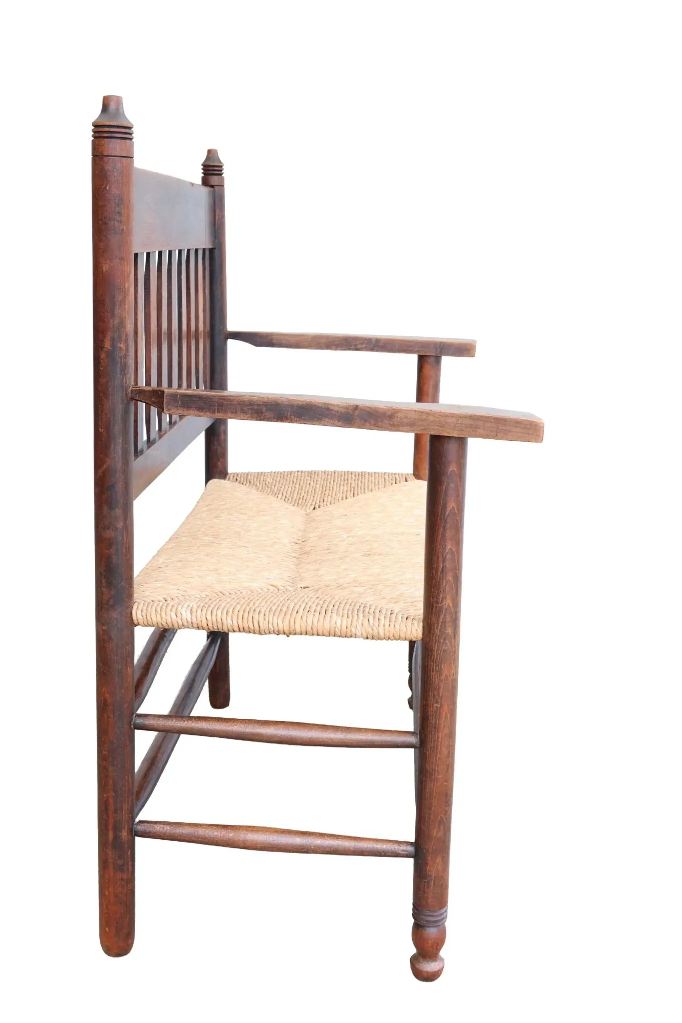 Antique Dutch wooden bench with woven seat