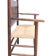 Antique Dutch wooden bench with woven seat