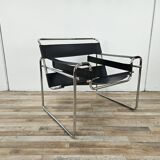 70s armchair in chromed tubular and black leather