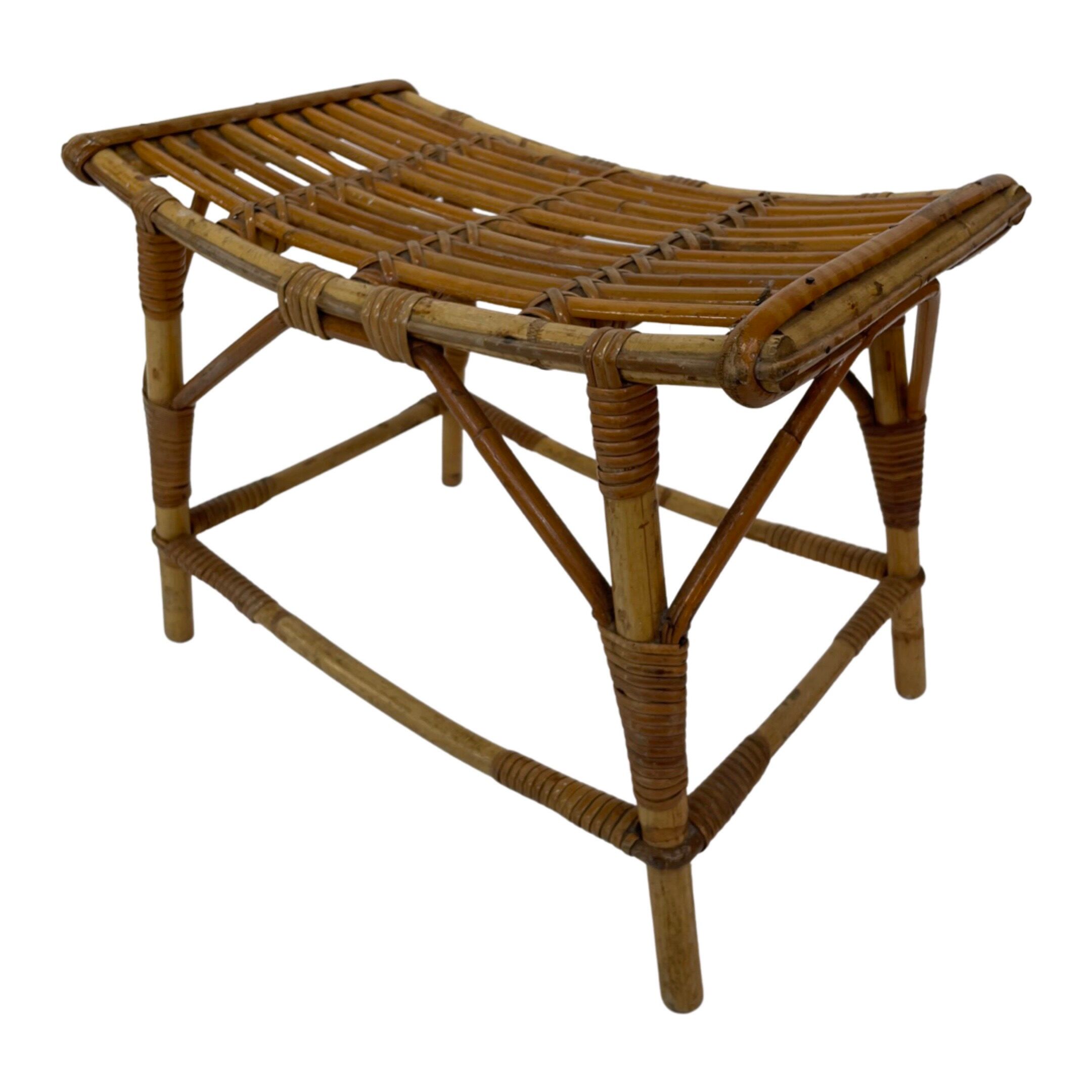 Vintage rattan bamboo footstool stool 1960s