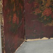Antique English red leather hand-painted chinoiserie room divider/ screen