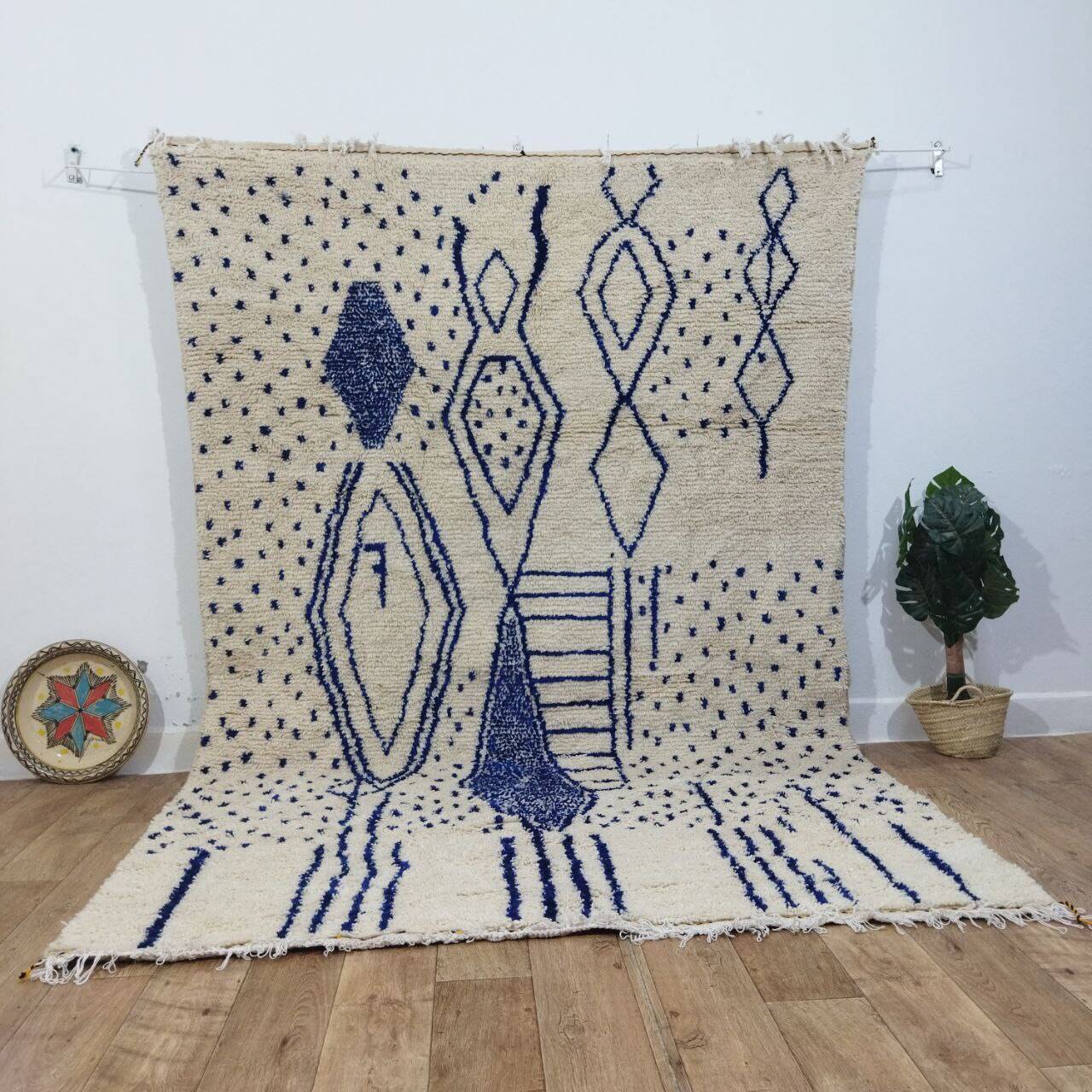 Vintage Azilal rug 290x196 cm - Blue geometric patterns