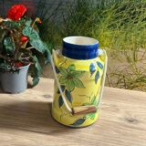 Ceramic milk jug with floral decoration / vase / pitcher green / yellow 20cm