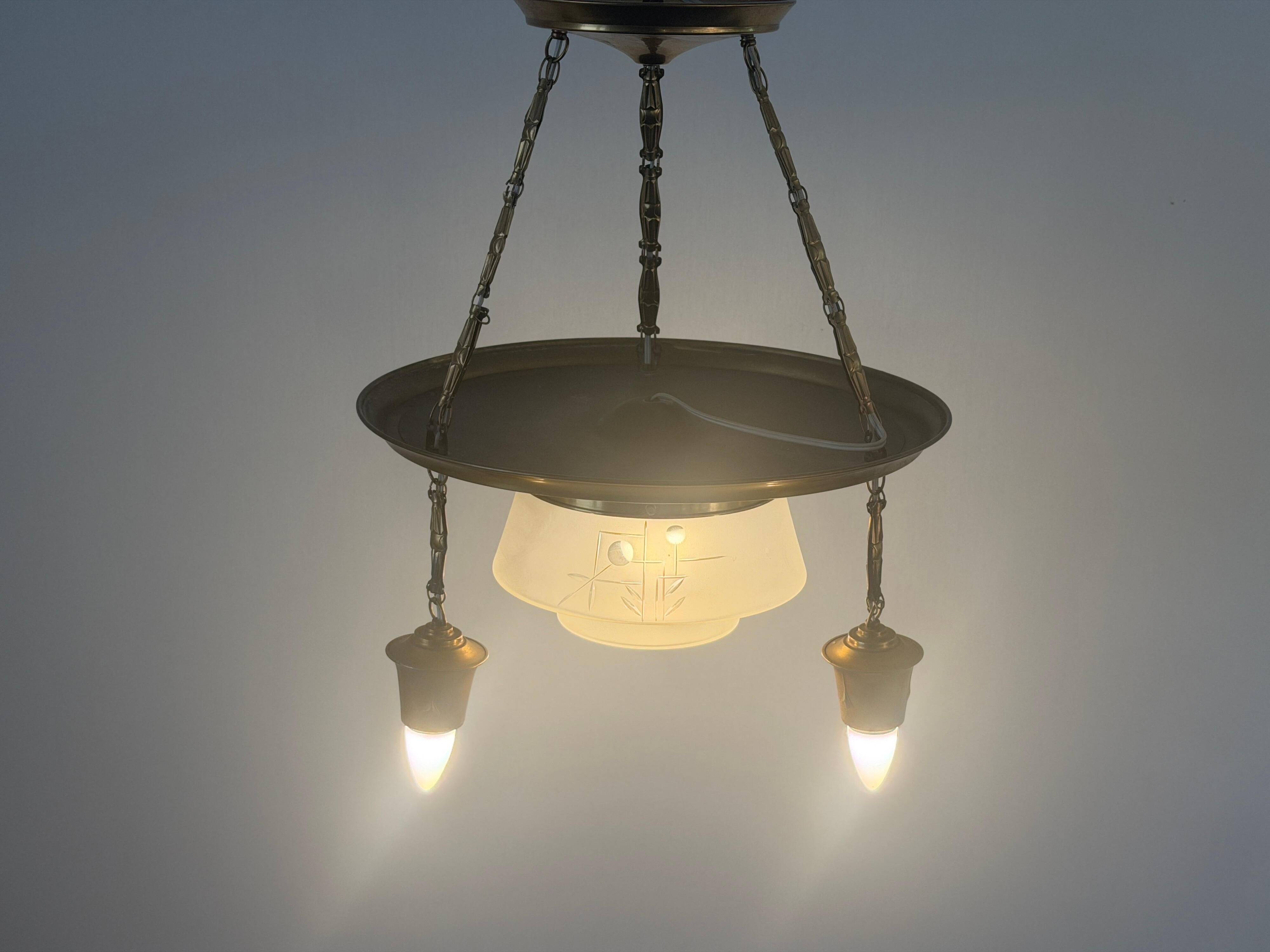 Art Deco ceiling light in copper and glass, 1940s, Germany