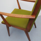 1950s armchair in cherrywood, green fabric