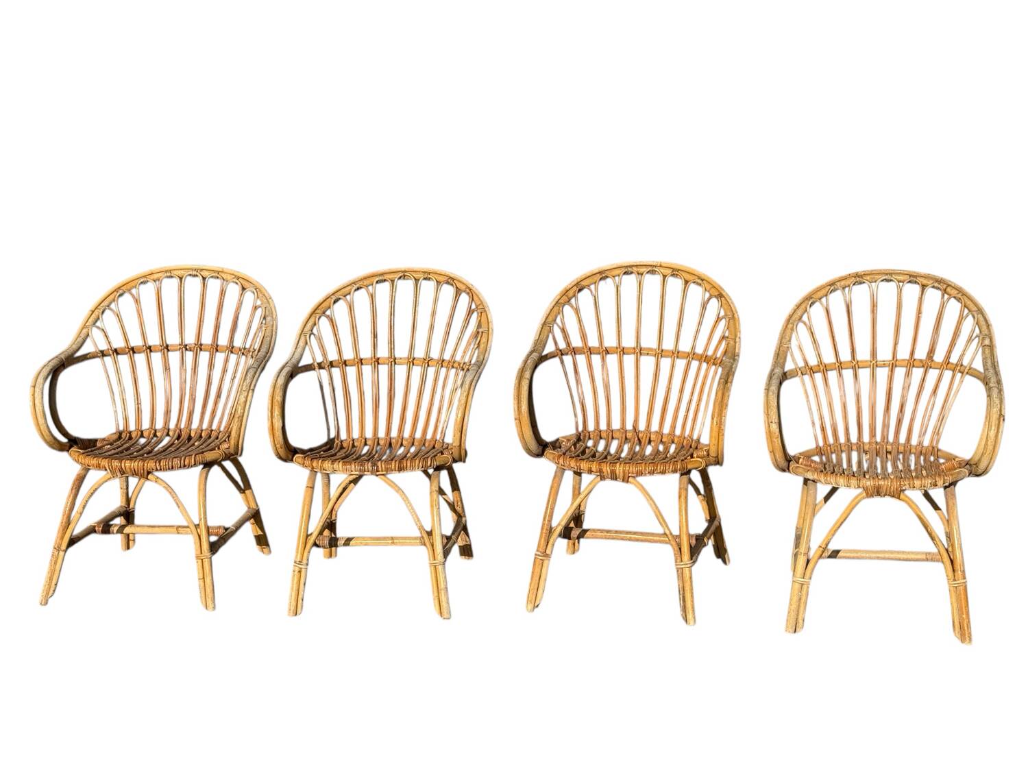 Set of 4 rattan armchairs from the 1960s, France.