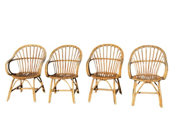 Set de 4 fauteuils en rotin des années 60 France