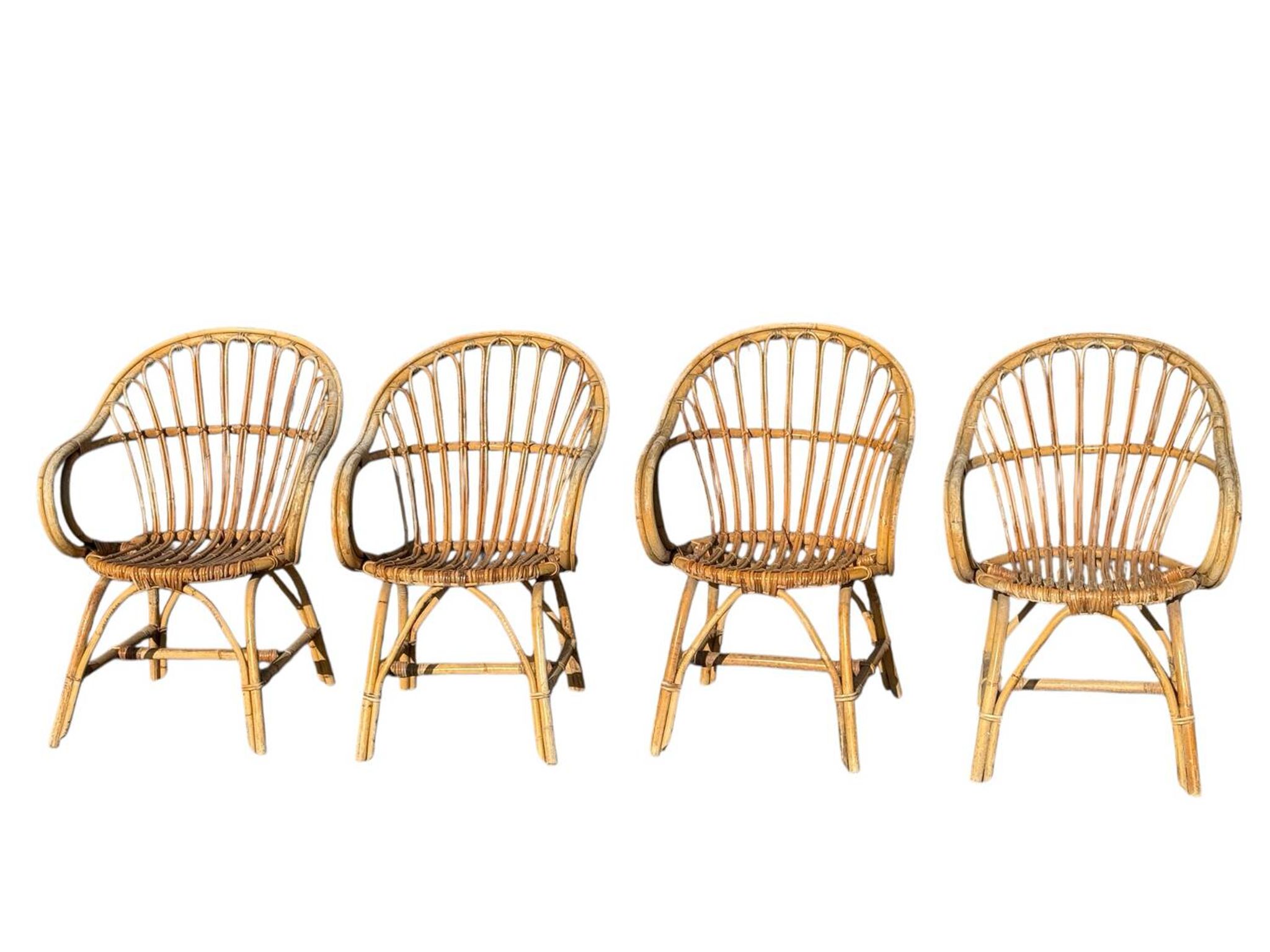 Set of 4 rattan armchairs from the 1960s, France.