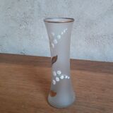 White glass vase enamelled thrush decoration