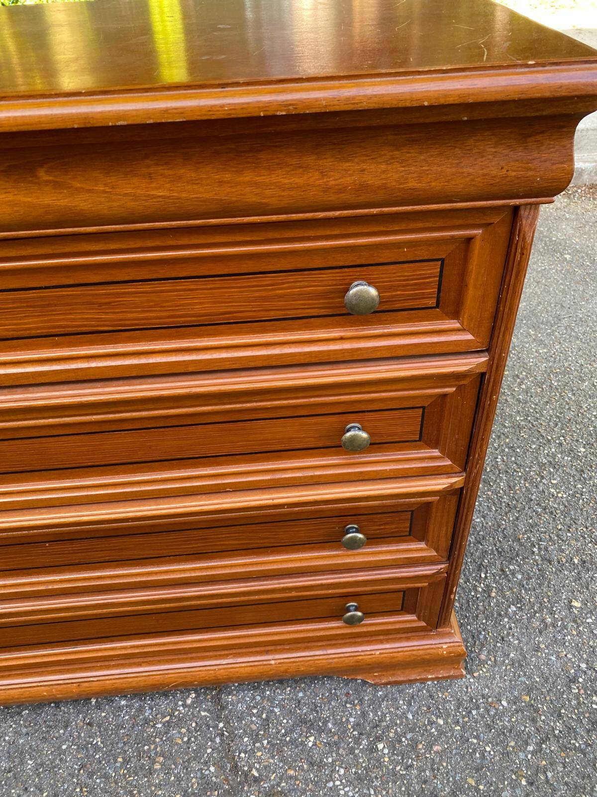 Louis Philippe low depth chest of drawers in solid wood with 4 drawers