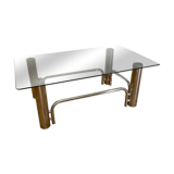 Coffee table in chrome-plated metal and smoked glass