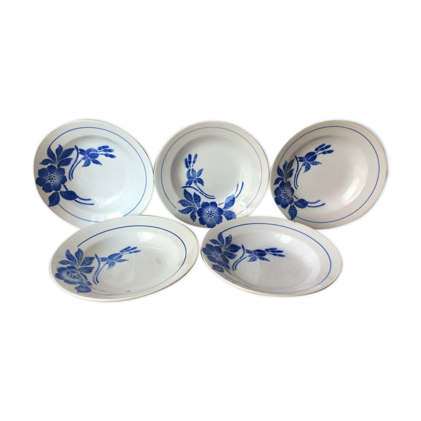 Set of 5 vintage half-hollow plates decoration flora