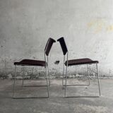 Set of 3 Howe 40/4 stackable chairs in burgundy fabric — Chrome frame, mid-century style