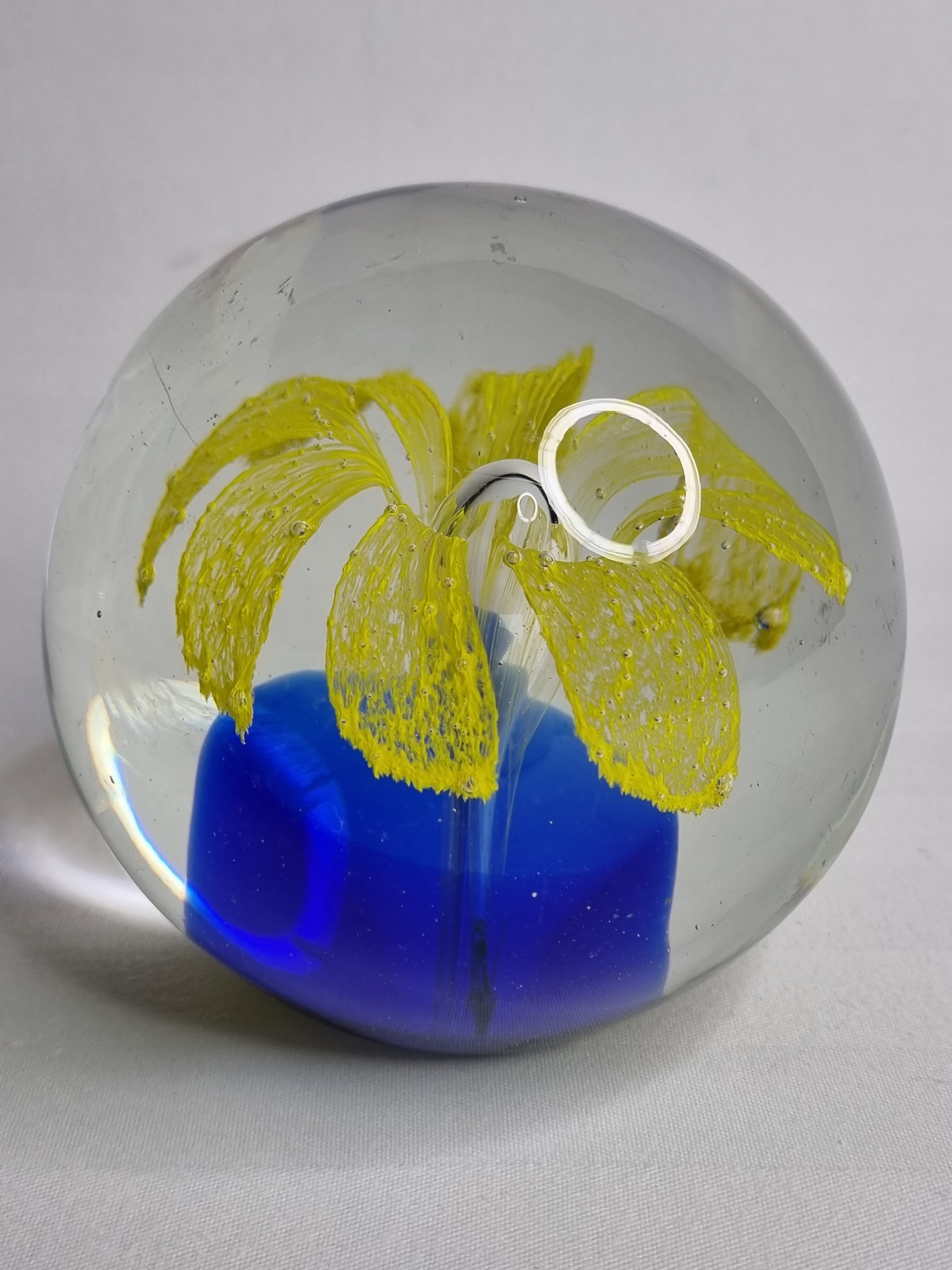 Sulfide, floral paperweight, vintage Murano, two-tone, 8 cm