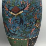 PAIR of Cloisonné Ceramic VASES, Floral Decoration, Bronze Base