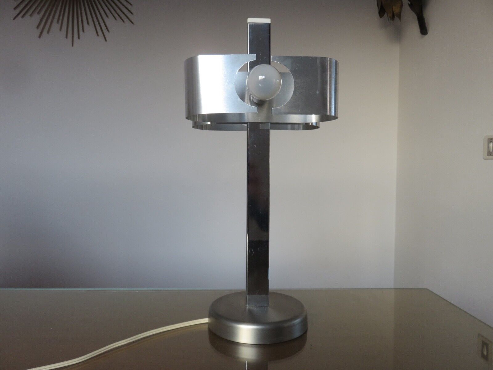 Space age lamp in brushed metal and chromed metal 1970