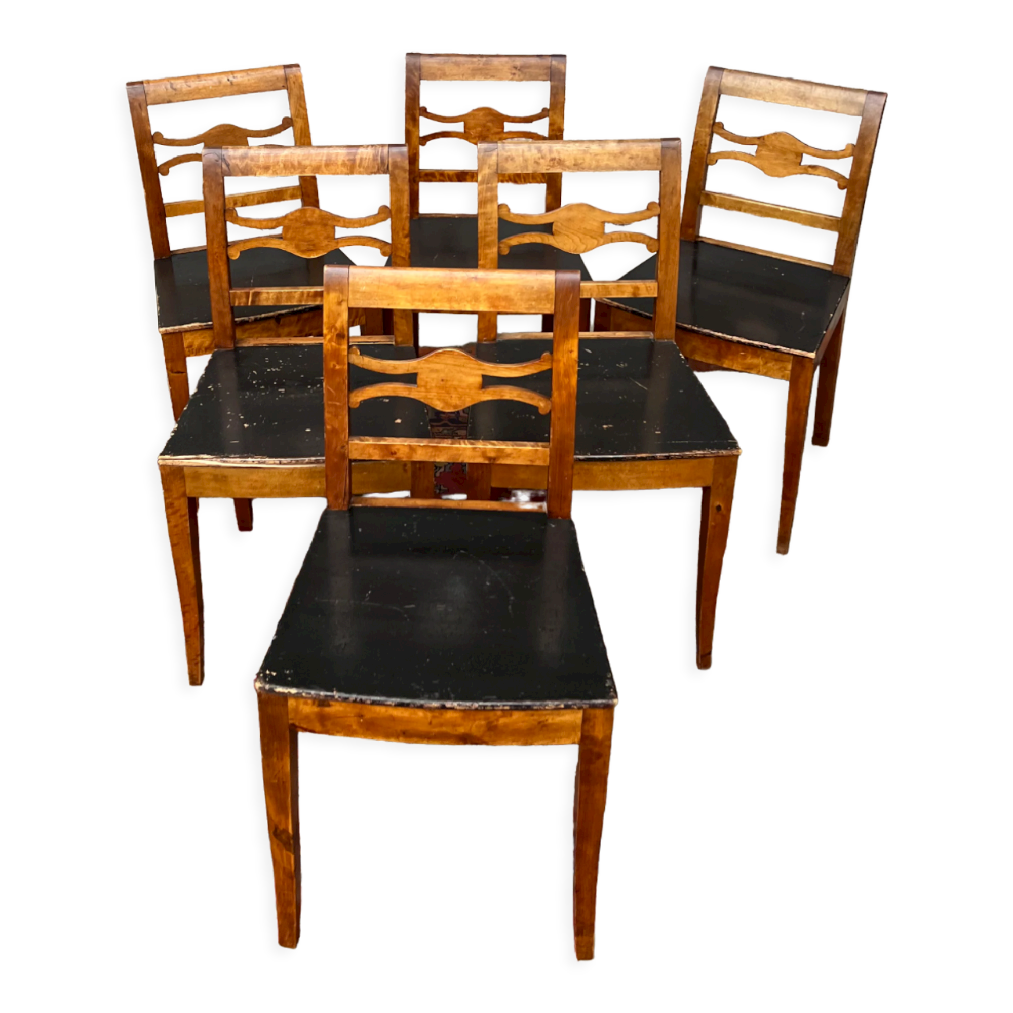 Suite of six natural wood chairs XIX th century