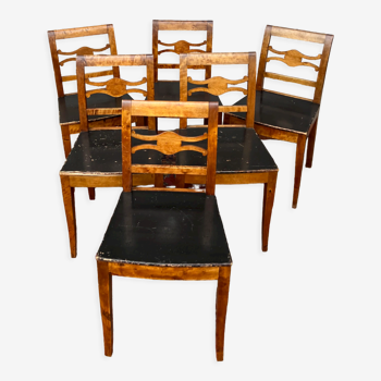 Suite of six natural wood chairs XIX th century