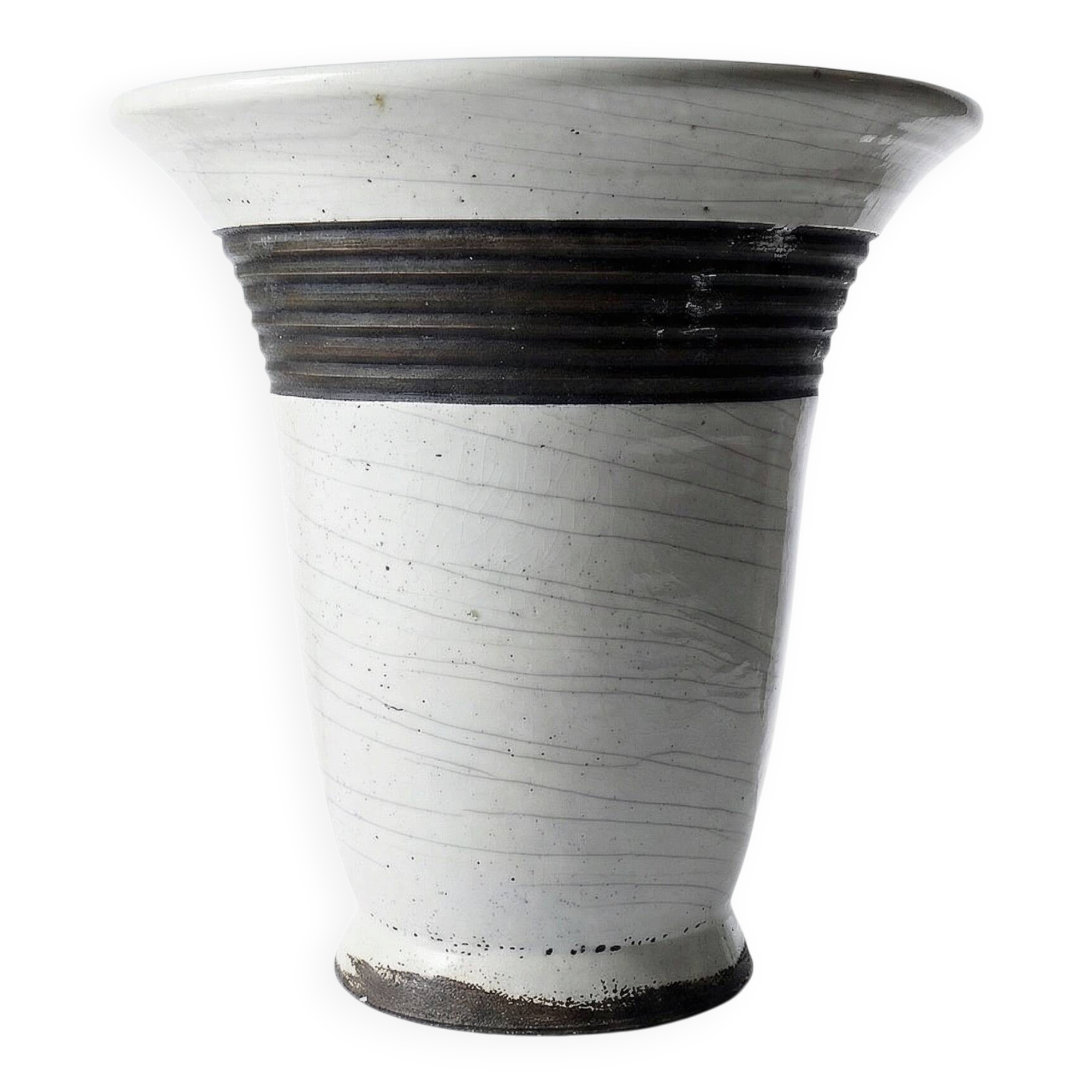 Large modern Raku lamp in beige and brown by Keramos Sèvres - René Hénon