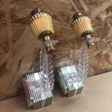Pair of old golden plastic wall lamp + perspex plexi vintage