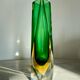 Submerged vase Mandruzzato Murano green and amber, sculpted faceted glass