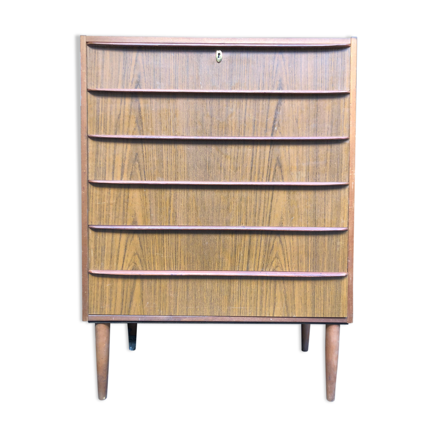 High chest of drawers, Scandinavian style, teak, 6 drawers, 1970