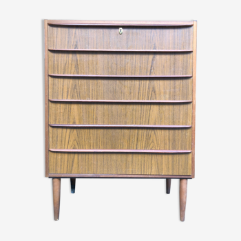 High chest of drawers, Scandinavian style, teak, 6 drawers, 1970