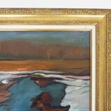 Abstract oil on canvas signed in its gilded wooden frame. 60s 70s