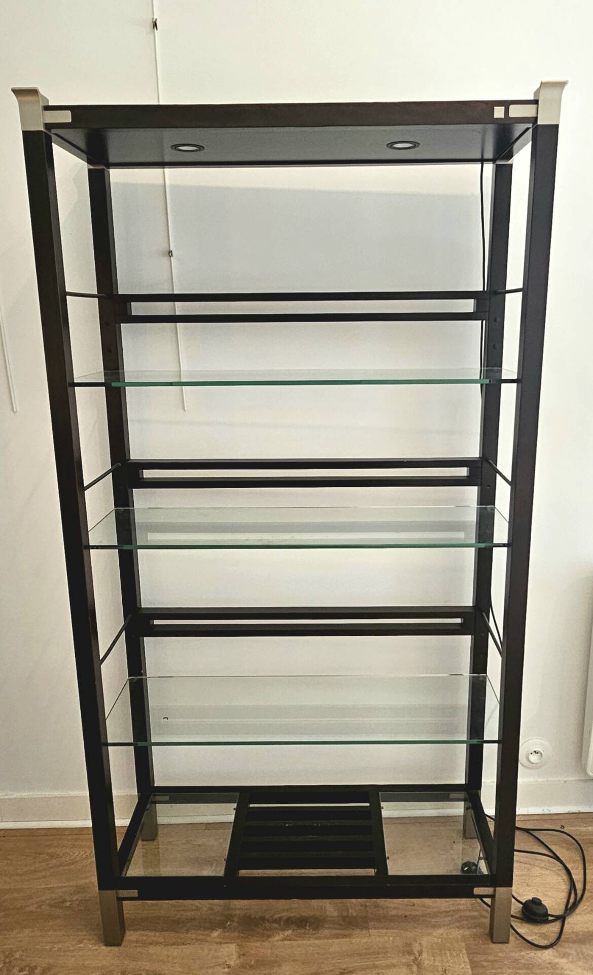 Étagère Pierre Vandel eclairée métal et verre